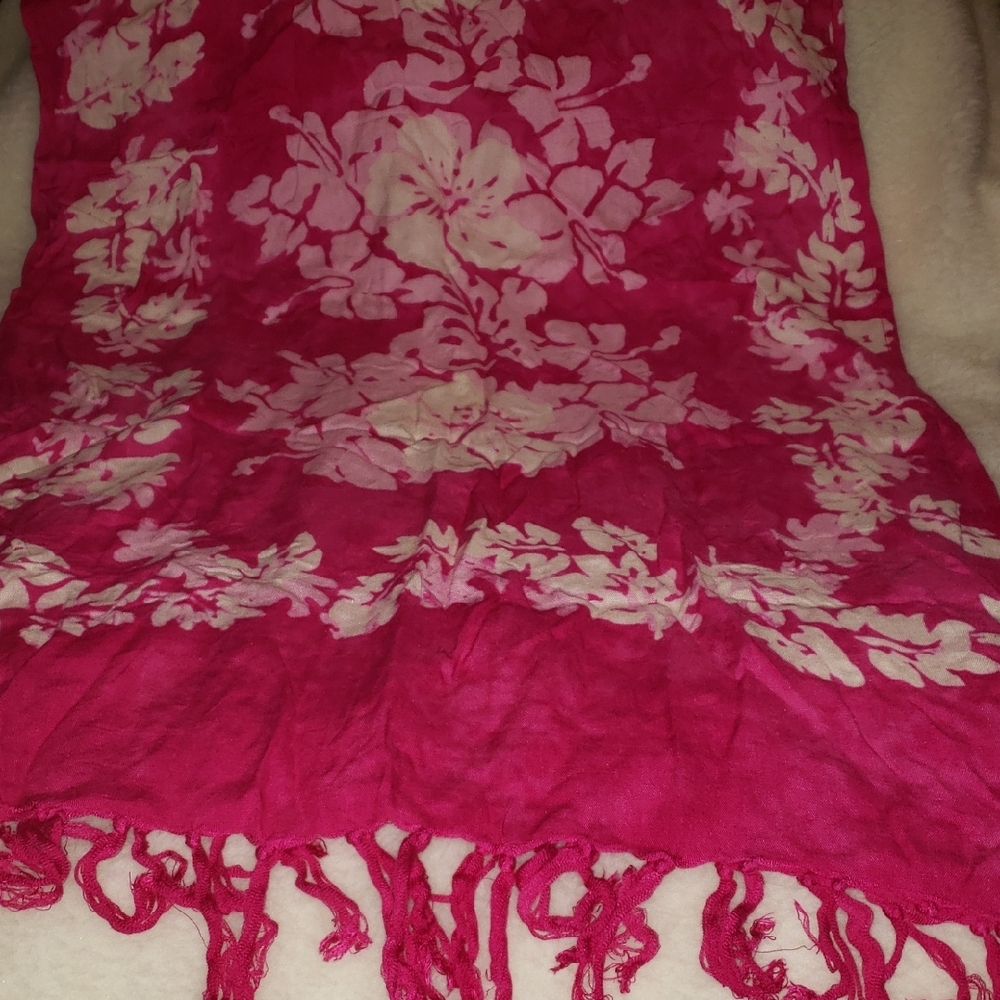 Floral Pink Sarong Scarf with Fringe